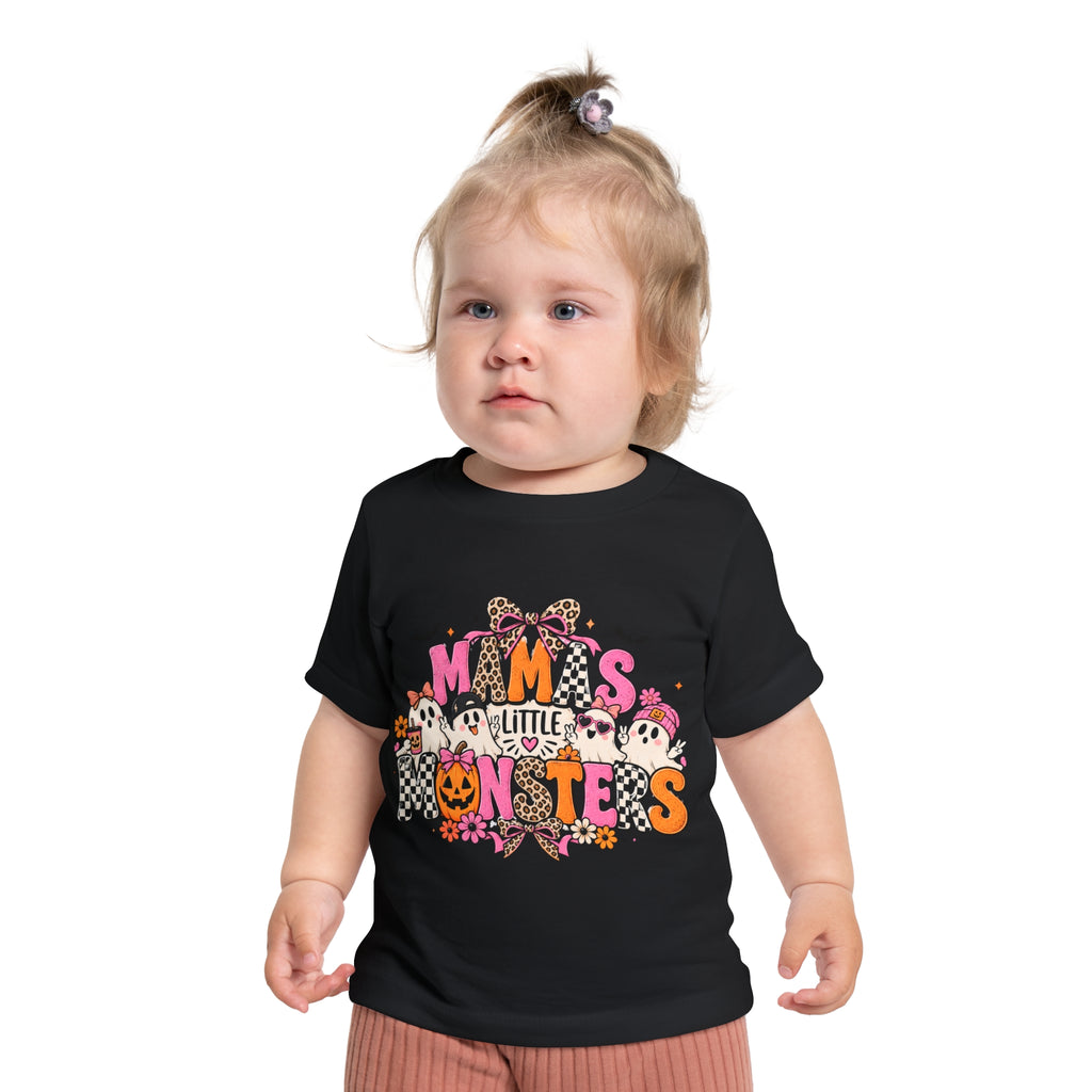 Baby Halloween T-Shirt — "Mama's Little Monsters" Cute Ghost & Pumpkin Design