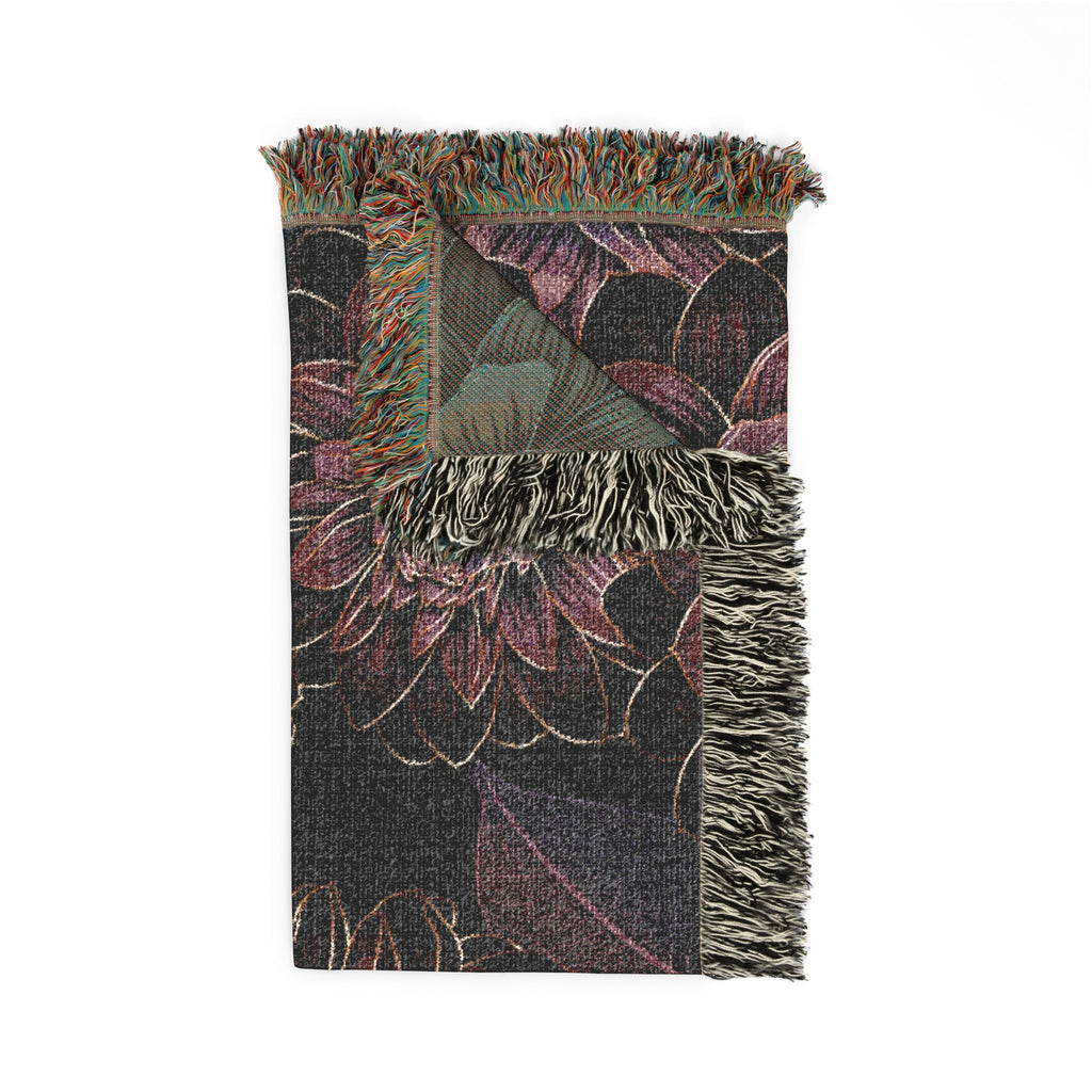 Floral Woven Throw Blanket — Vintage Dark Bloom Tapestry Throw