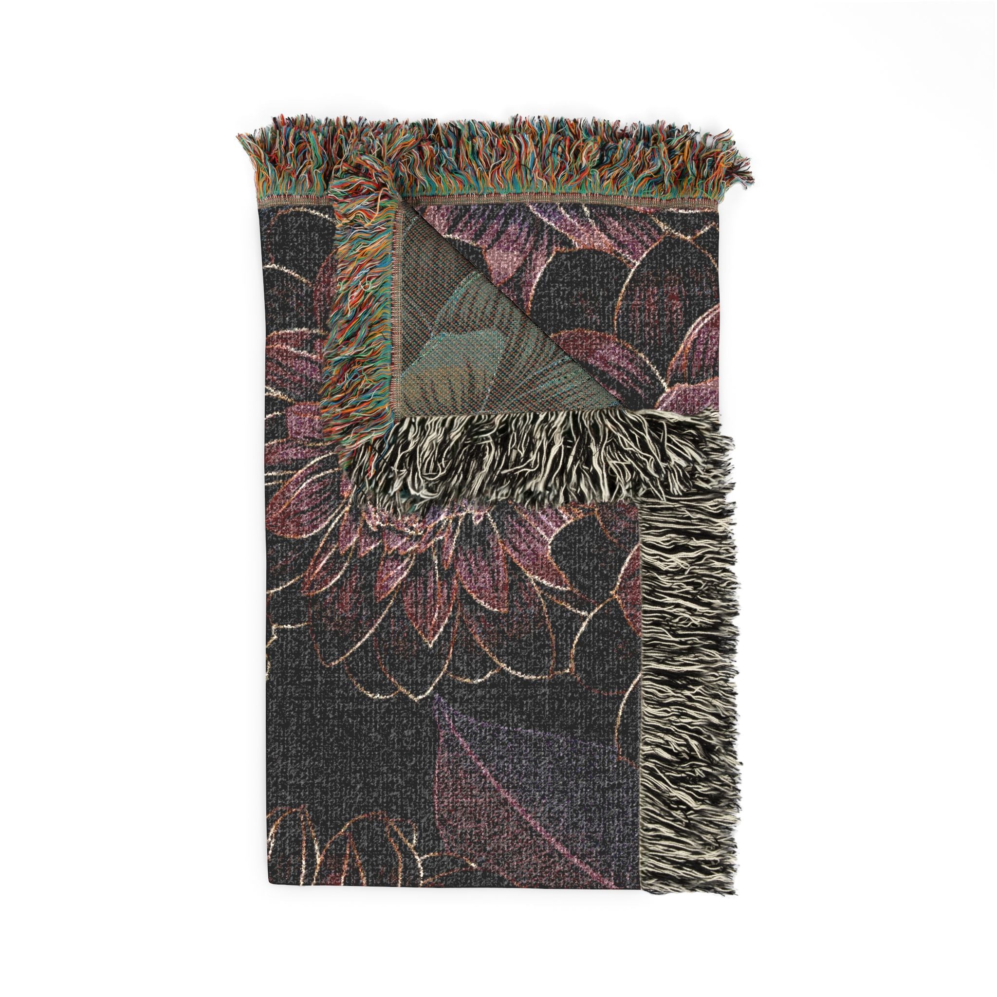 Floral Woven Throw Blanket — Vintage Dark Bloom Tapestry Throw