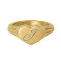 Gold Stainless Steel Heart Signet Ring — Engravable Initial Jewelry