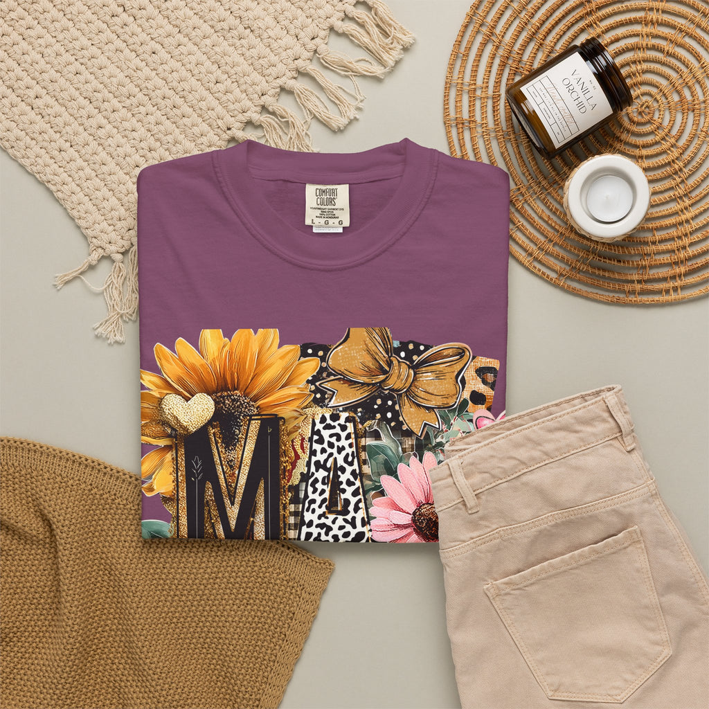 Mama Floral Tee — 'MAMA' Leopard, Sunflower & Butterfly Mom Shirt