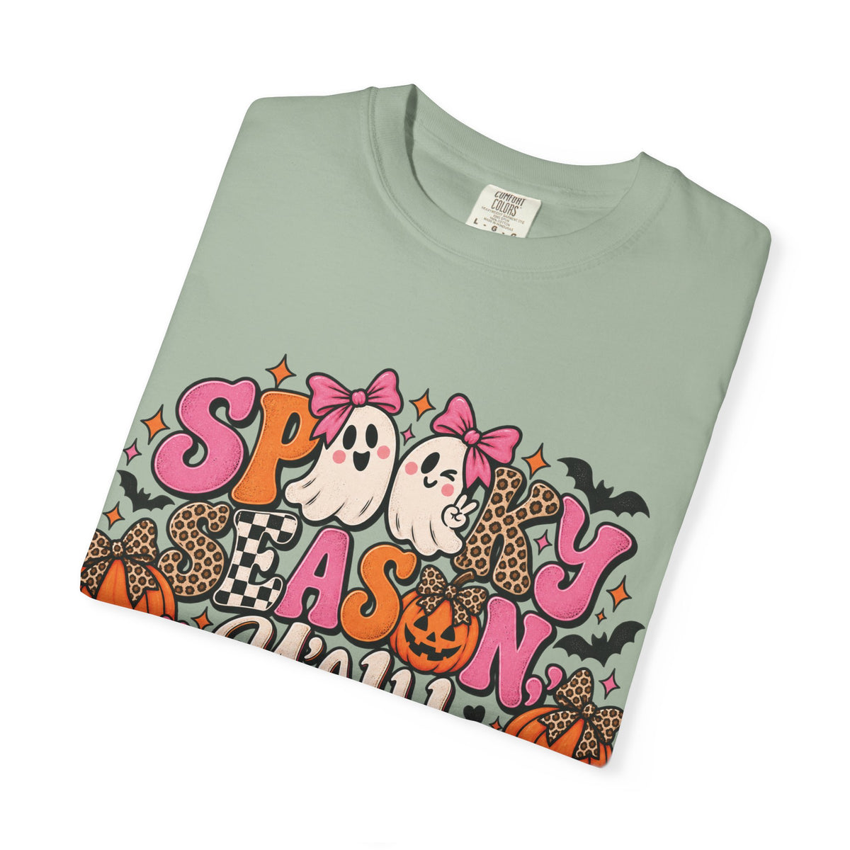 Spooky As Y’all Halloween T-Shirt — Cute Ghosts, Leopard Pumpkins & Bats