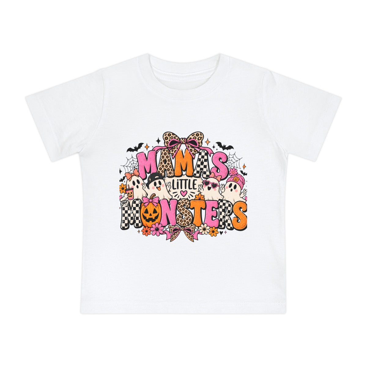 Baby Halloween T-Shirt — "Mama's Little Monsters" Cute Ghost & Pumpkin Design