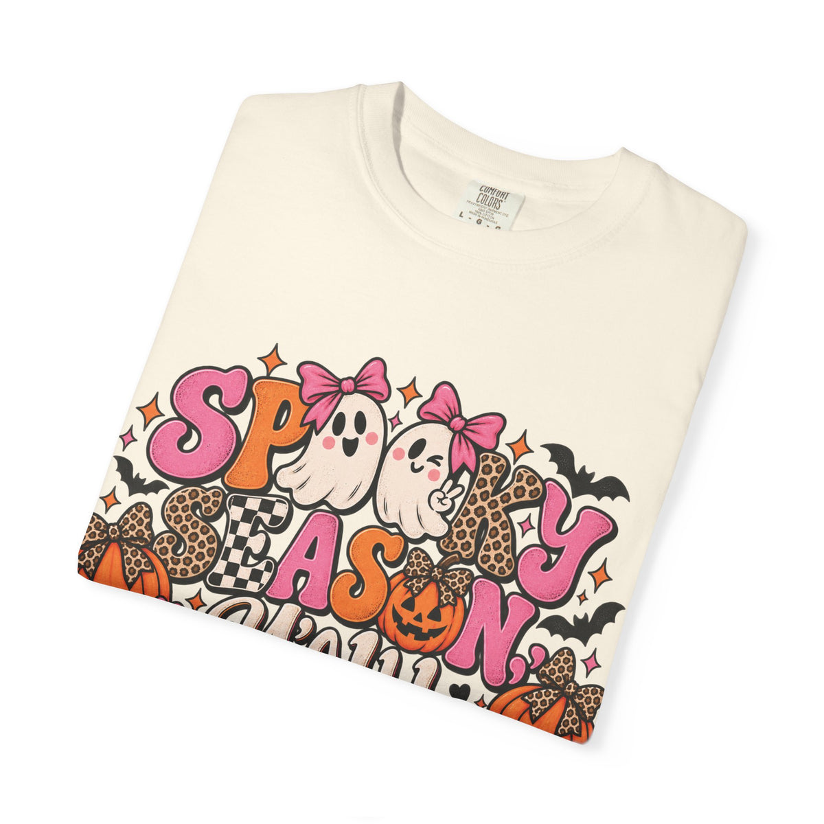 Spooky As Y’all Halloween T-Shirt — Cute Ghosts, Leopard Pumpkins & Bats