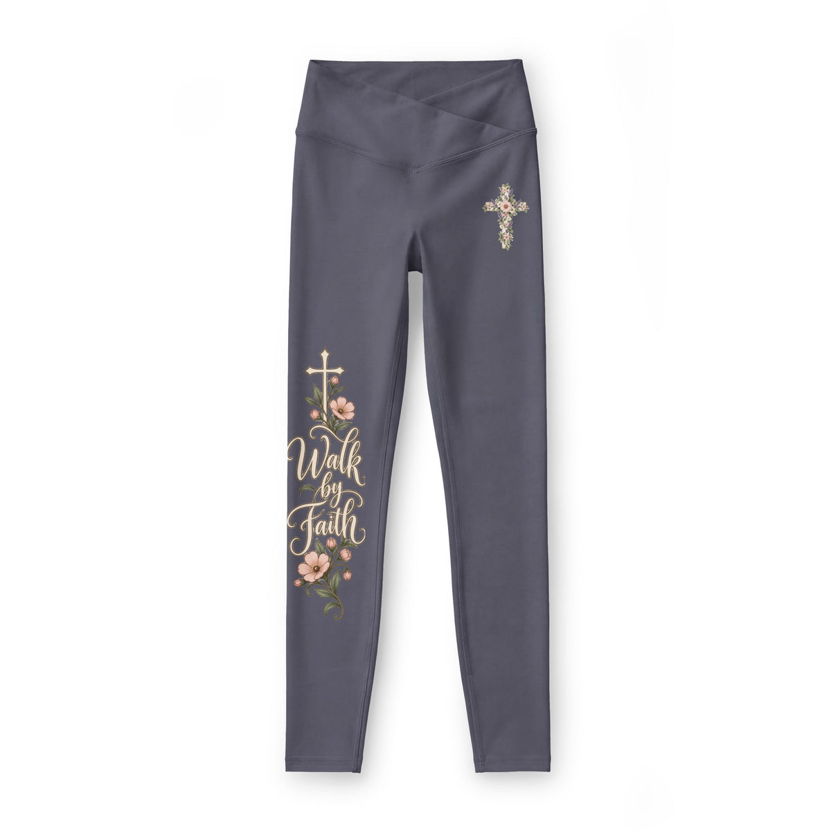 Women’s Faith Luxe Leggings with Cross and “Walk by Faith” Floral Design