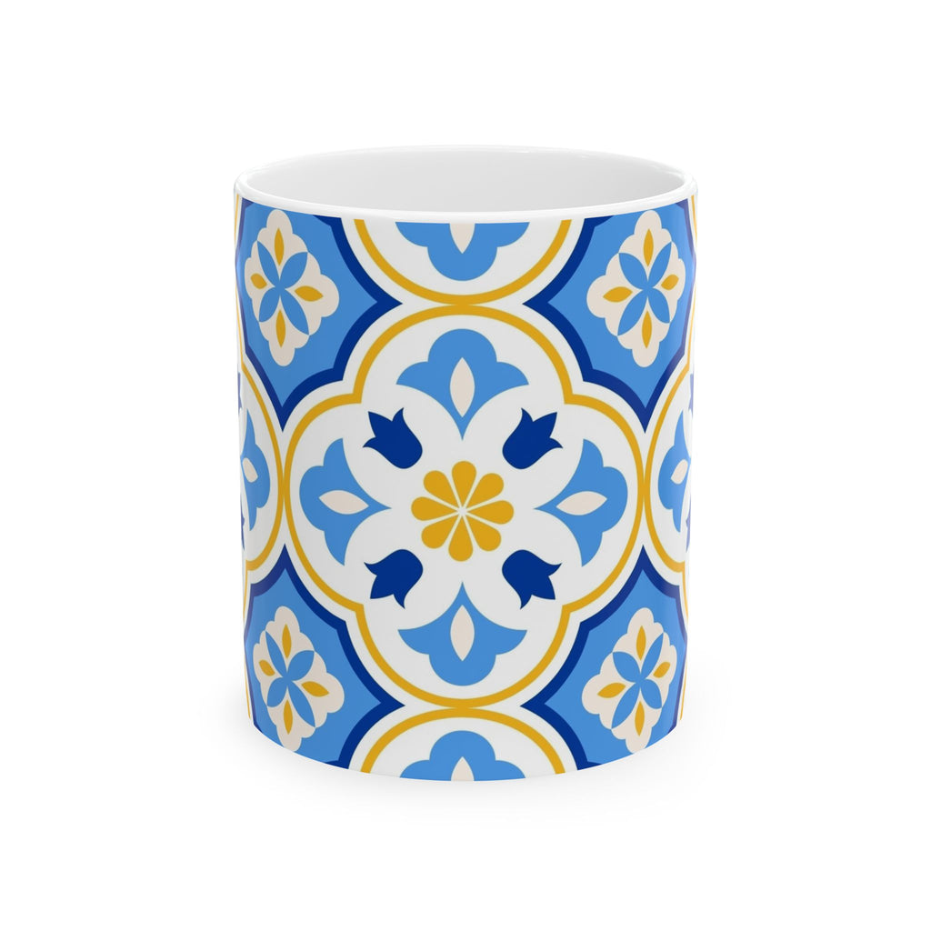 Mediterranean Tile Ceramic Mug — Blue & Yellow Patterned Coffee Cup (11oz, 15oz)