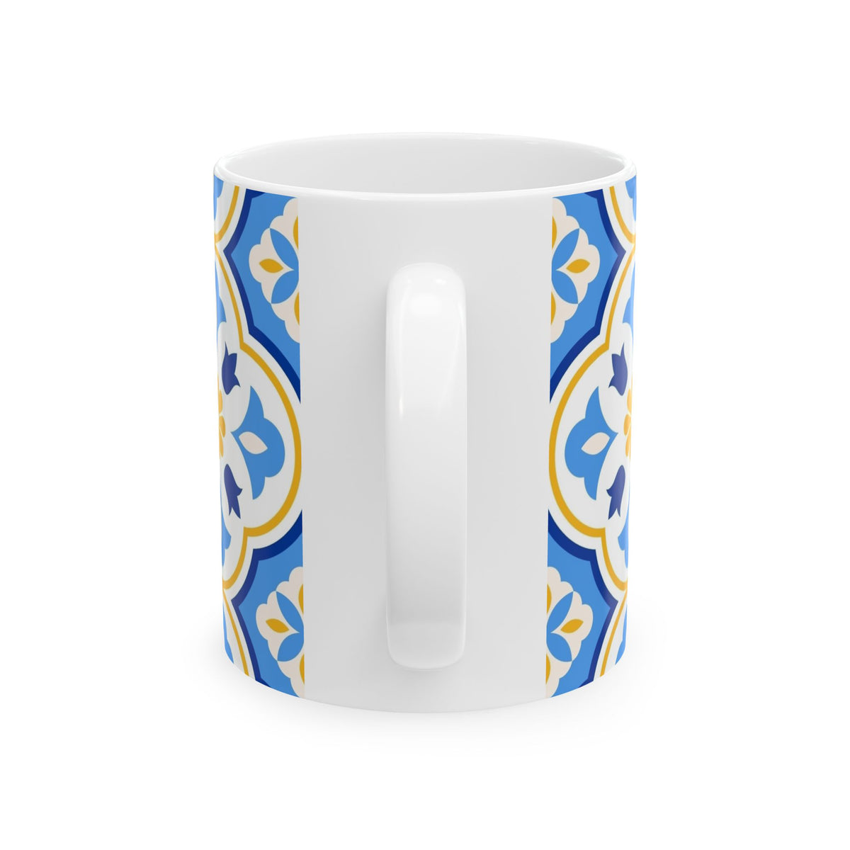 Mediterranean Tile Ceramic Mug — Blue & Yellow Patterned Coffee Cup (11oz, 15oz)