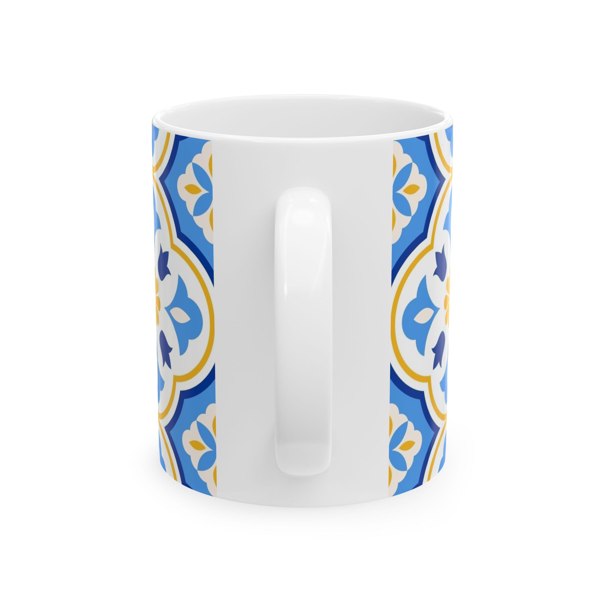 Mediterranean Tile Ceramic Mug — Blue & Yellow Patterned Coffee Cup (11oz, 15oz)