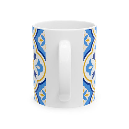 Mediterranean Tile Ceramic Mug — Blue & Yellow Patterned Coffee Cup (11oz, 15oz)