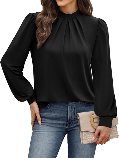 Mock Neck Long Sleeve Blouse