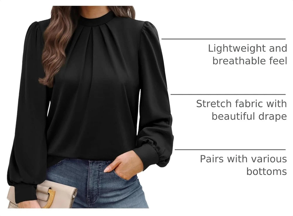 Mock Neck Long Sleeve Blouse