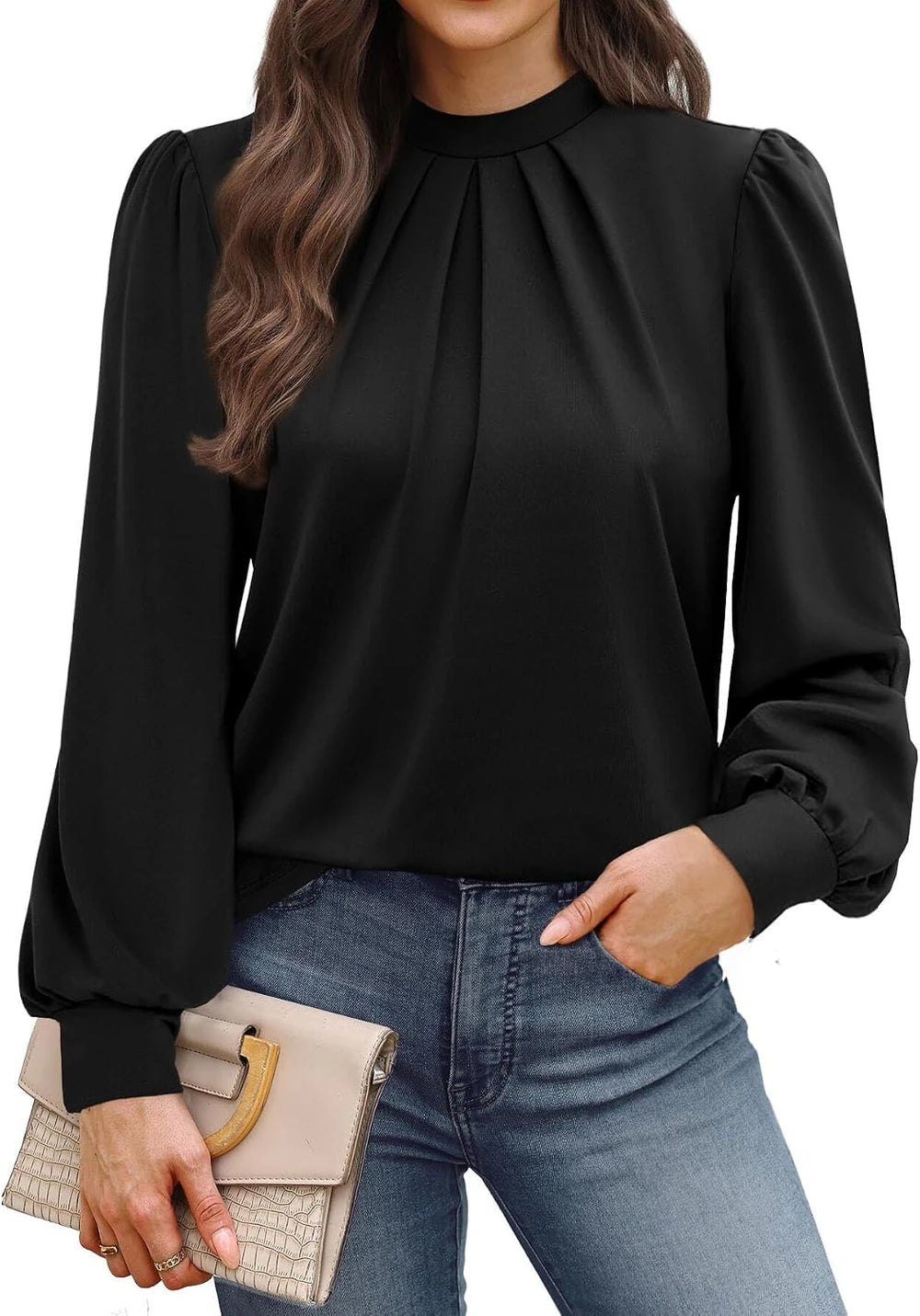 Mock Neck Long Sleeve Blouse