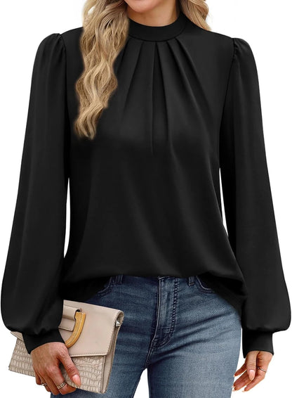Mock Neck Long Sleeve Blouse