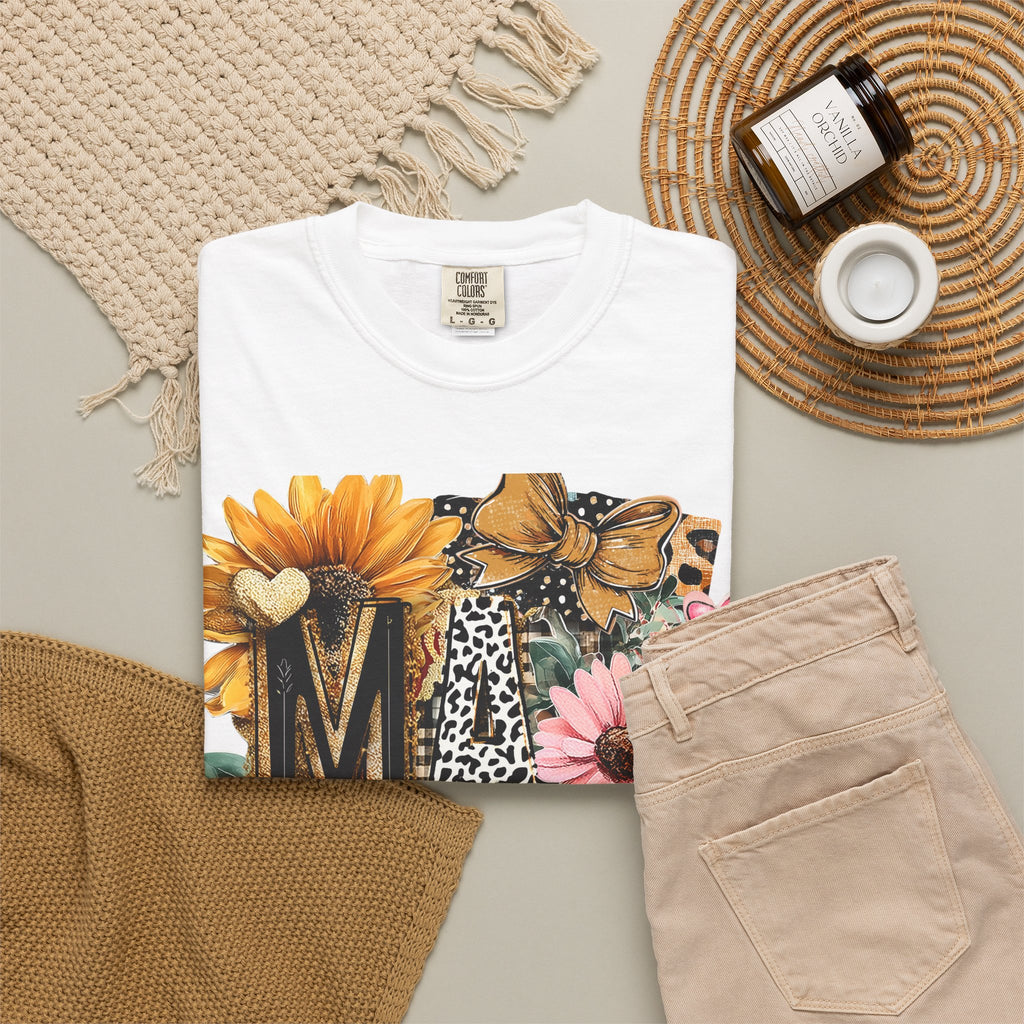 Mama Floral Tee — 'MAMA' Leopard, Sunflower & Butterfly Mom Shirt