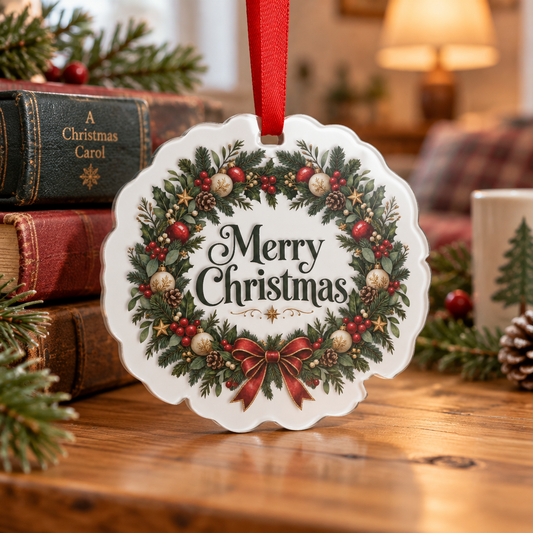 Merry Christmas Holiday Wreath Acrylic Ornament