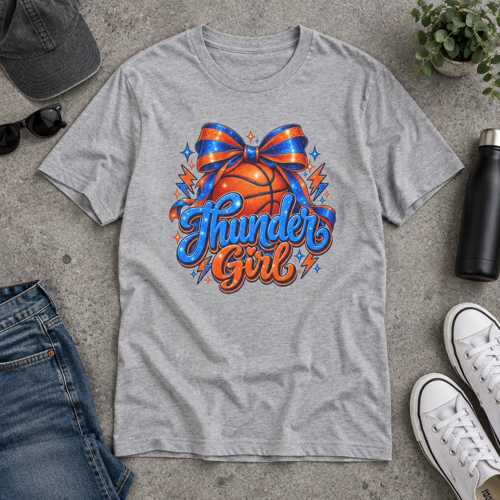 Thunder Girl Basketball Bow T-Shirt