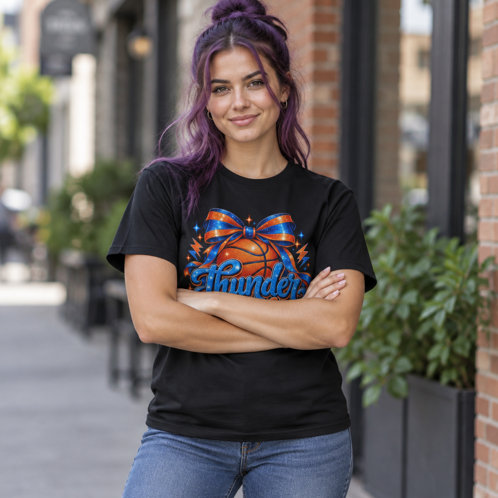 Thunder Girl Basketball Bow T-Shirt