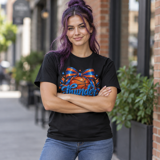 Thunder Girl Basketball Bow T-Shirt