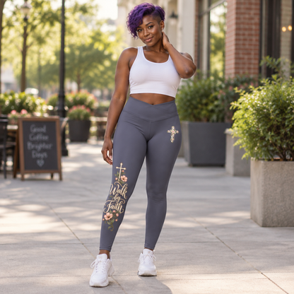 Women’s Faith Luxe Leggings with Cross and “Walk by Faith” Floral Design