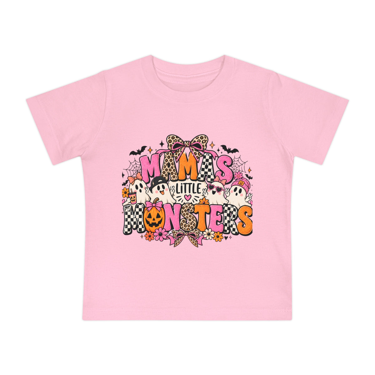 Baby Halloween T-Shirt — "Mama's Little Monsters" Cute Ghost & Pumpkin Design