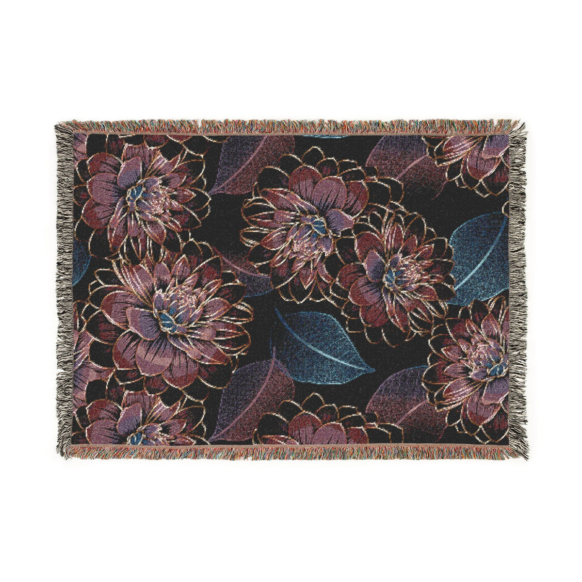 Floral Woven Throw Blanket — Vintage Dark Bloom Tapestry Throw