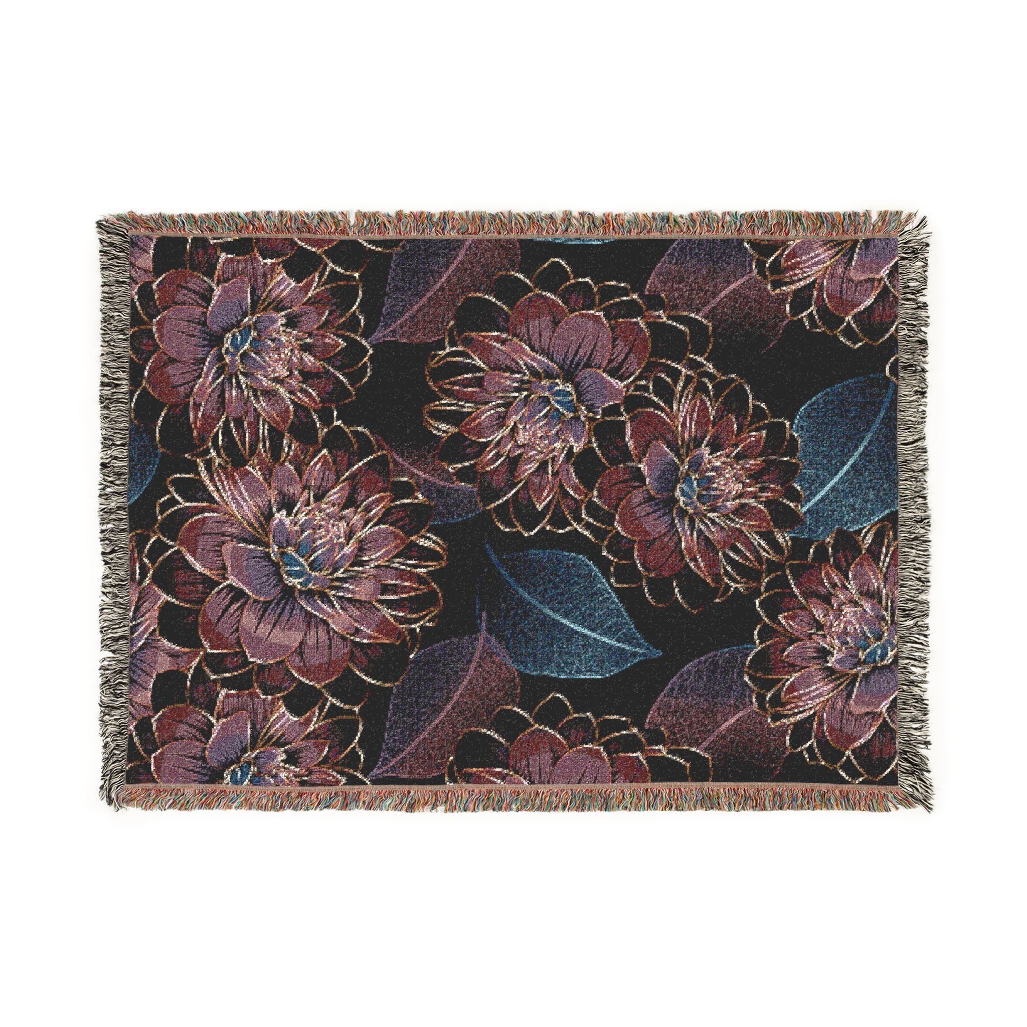 Floral Woven Throw Blanket — Vintage Dark Bloom Tapestry Throw