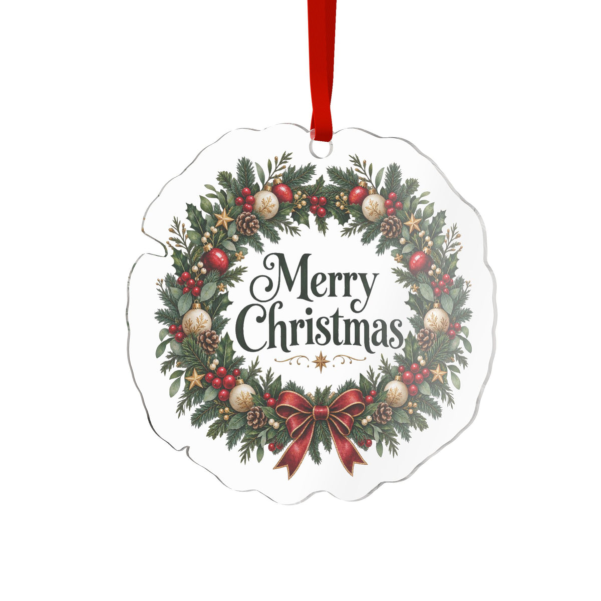 Merry Christmas Holiday Wreath Acrylic Ornament