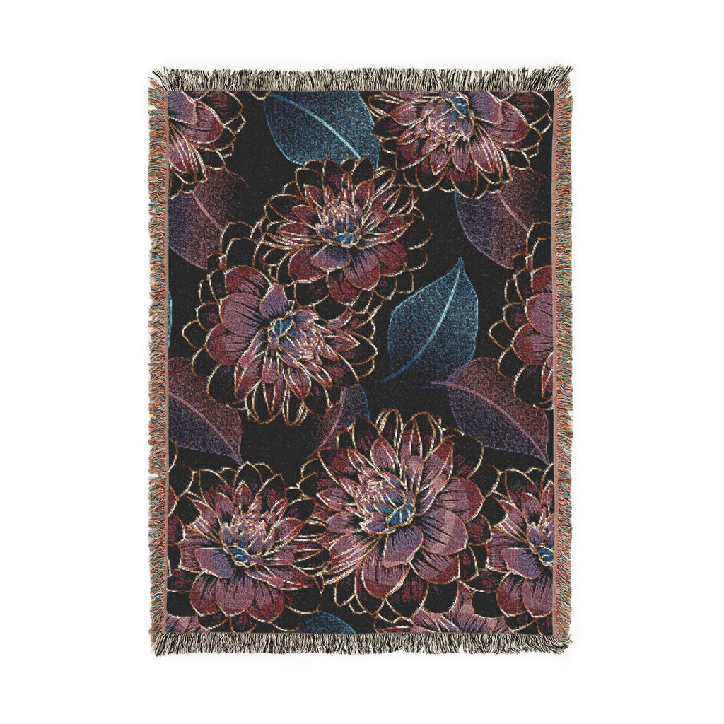 Floral Woven Throw Blanket — Vintage Dark Bloom Tapestry Throw