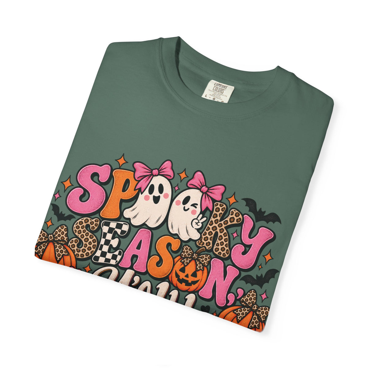 Spooky As Y’all Halloween T-Shirt — Cute Ghosts, Leopard Pumpkins & Bats