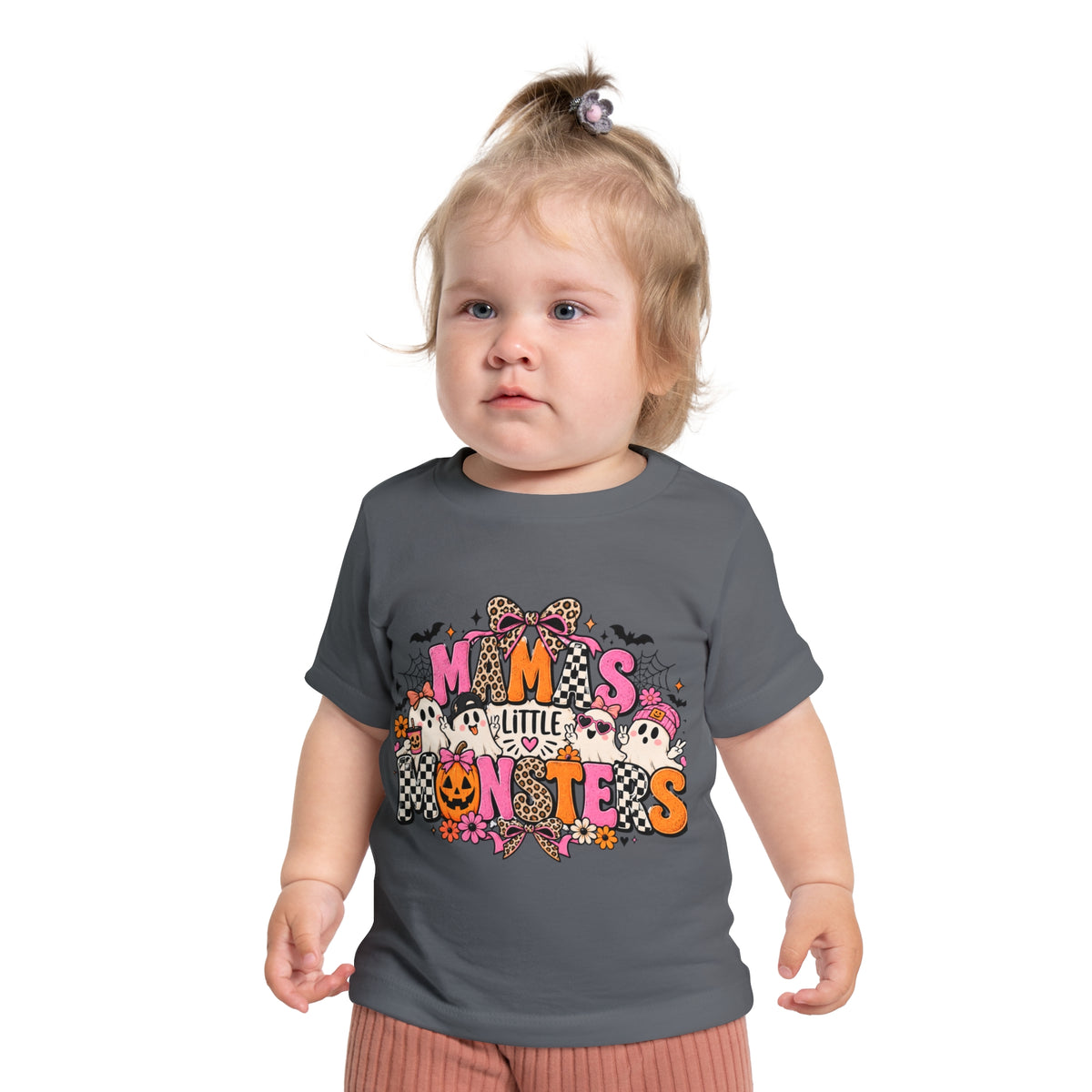 Baby Halloween T-Shirt — "Mama's Little Monsters" Cute Ghost & Pumpkin Design