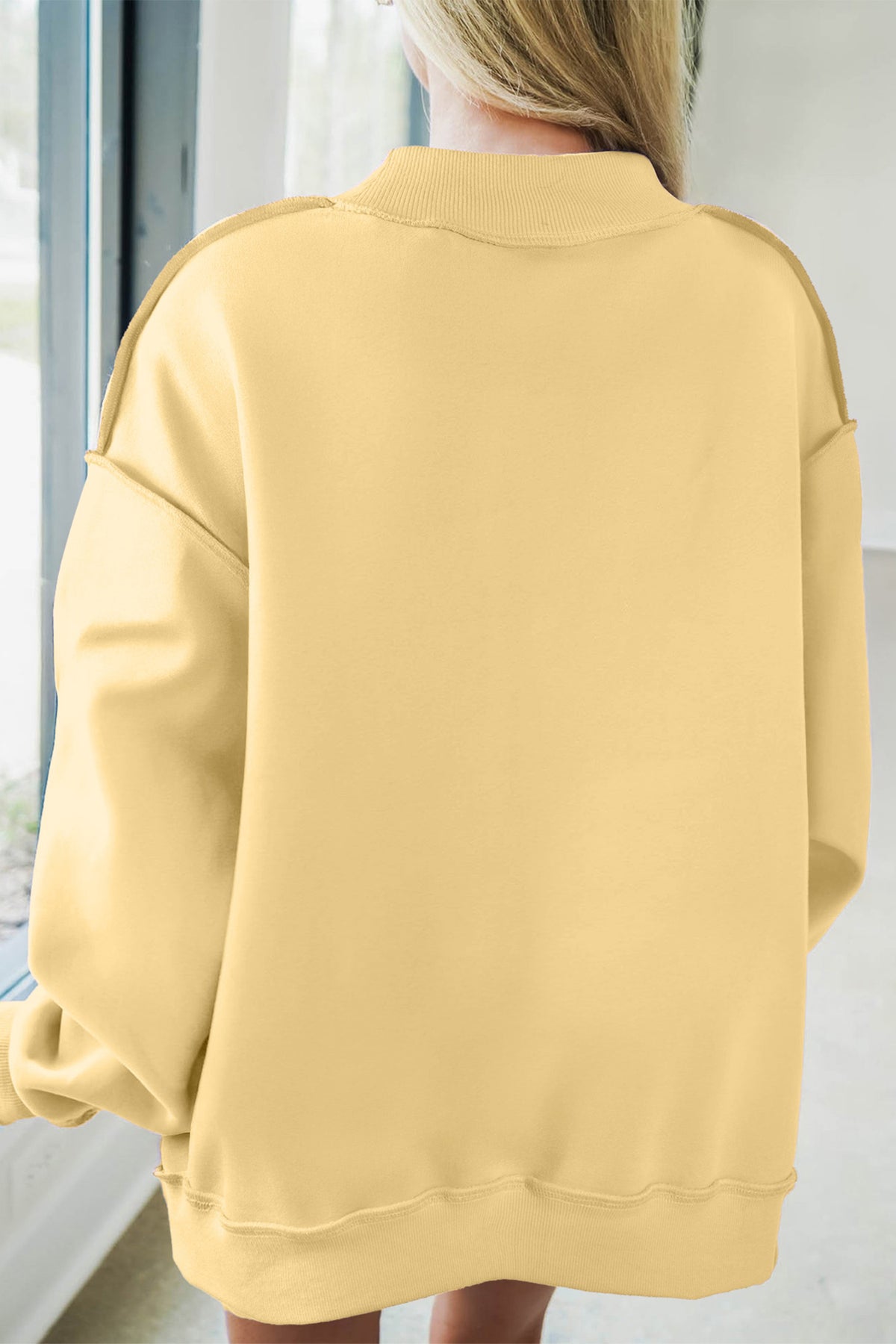 Orchid Bouquet JESUS Letter Patch Graphic Exposed Seam Mock Neck Baggy Sweatshirt