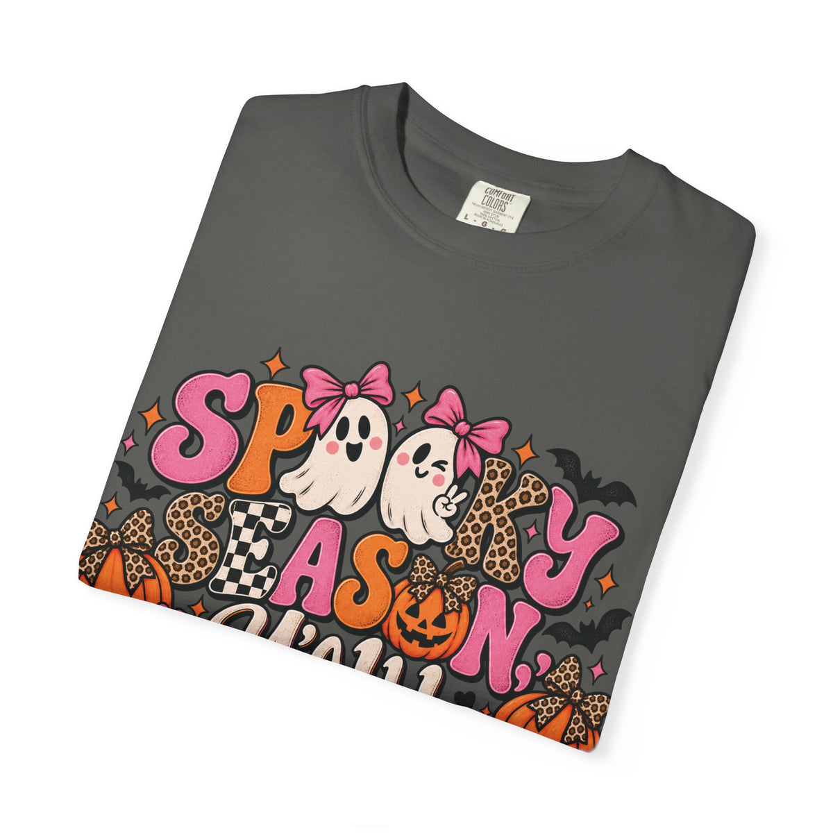 Spooky As Y’all Halloween T-Shirt — Cute Ghosts, Leopard Pumpkins & Bats