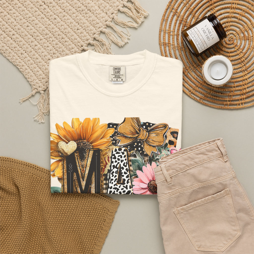 Mama Floral Tee — 'MAMA' Leopard, Sunflower & Butterfly Mom Shirt
