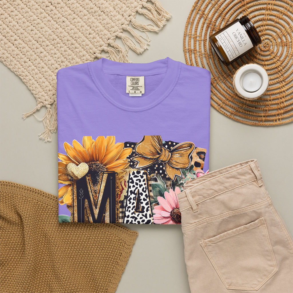 Mama Floral Tee — 'MAMA' Leopard, Sunflower & Butterfly Mom Shirt