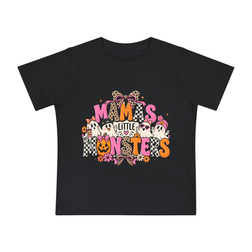 Baby Halloween T-Shirt — "Mama's Little Monsters" Cute Ghost & Pumpkin Design