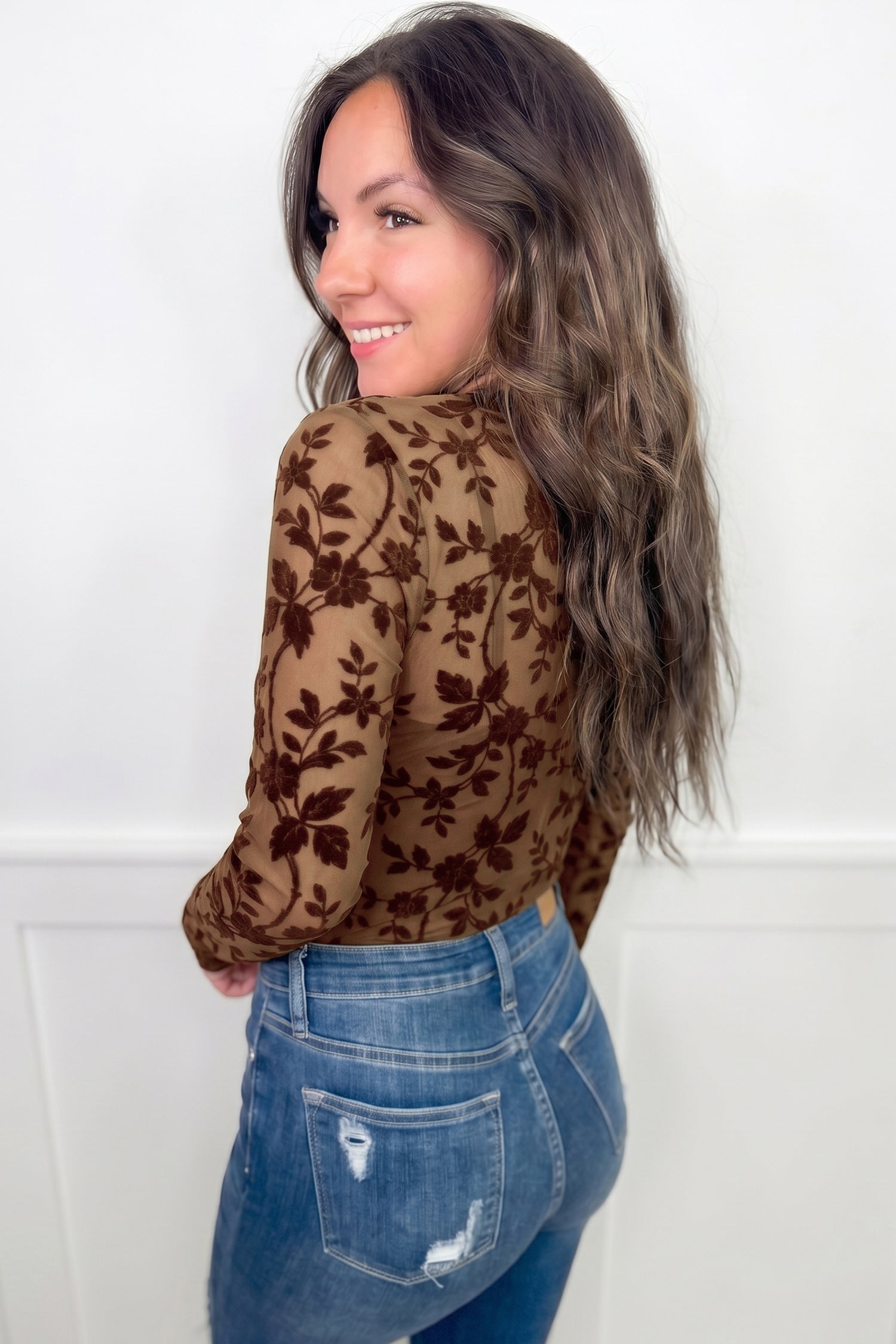 Women’s Floral Print Long Sleeve Mock Neck Top