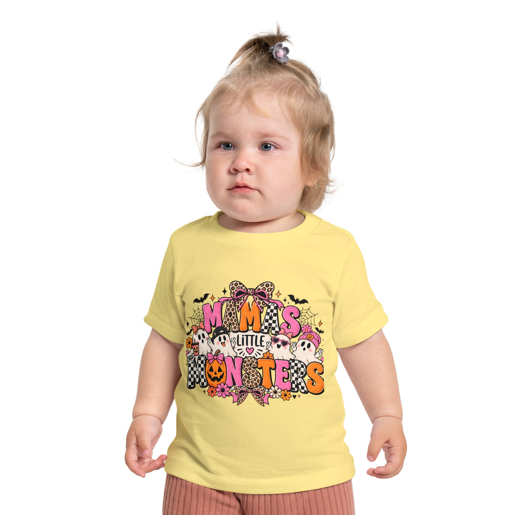 Baby Halloween T-Shirt — "Mama's Little Monsters" Cute Ghost & Pumpkin Design
