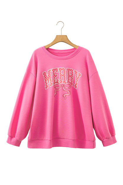 Bonbon Checkered Christmas Slogan Printed Plus Size Sweatshirt