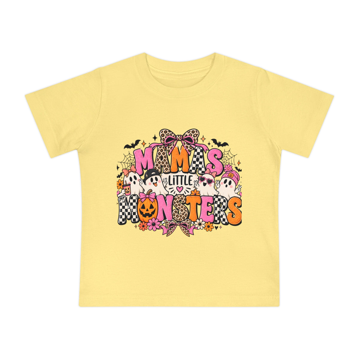 Baby Halloween T-Shirt — "Mama's Little Monsters" Cute Ghost & Pumpkin Design