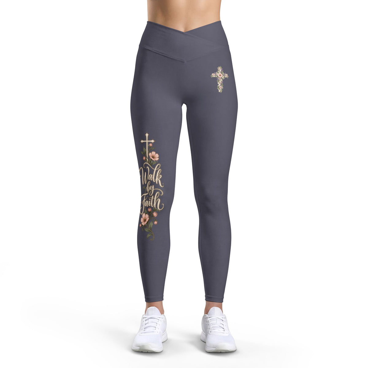 Women’s Faith Luxe Leggings with Cross and “Walk by Faith” Floral Design
