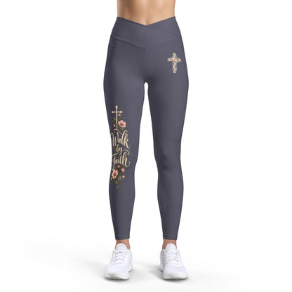 Women’s Faith Luxe Leggings with Cross and “Walk by Faith” Floral Design