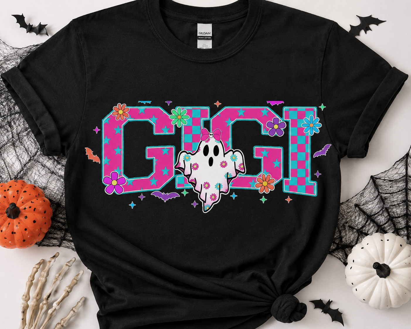 Gigi’s Boo Crew Tee - Groovy Floral Ghost Shirt
