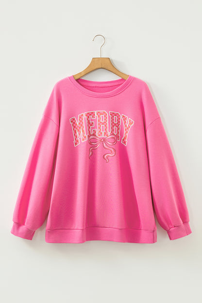 Bonbon Checkered Christmas Slogan Printed Plus Size Sweatshirt